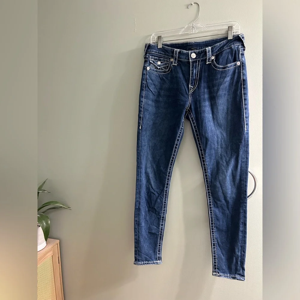 True religion Jennie Big T Mid Rise Curvy Skinny Jean flap pockets Y2K - Picture 10 of 15